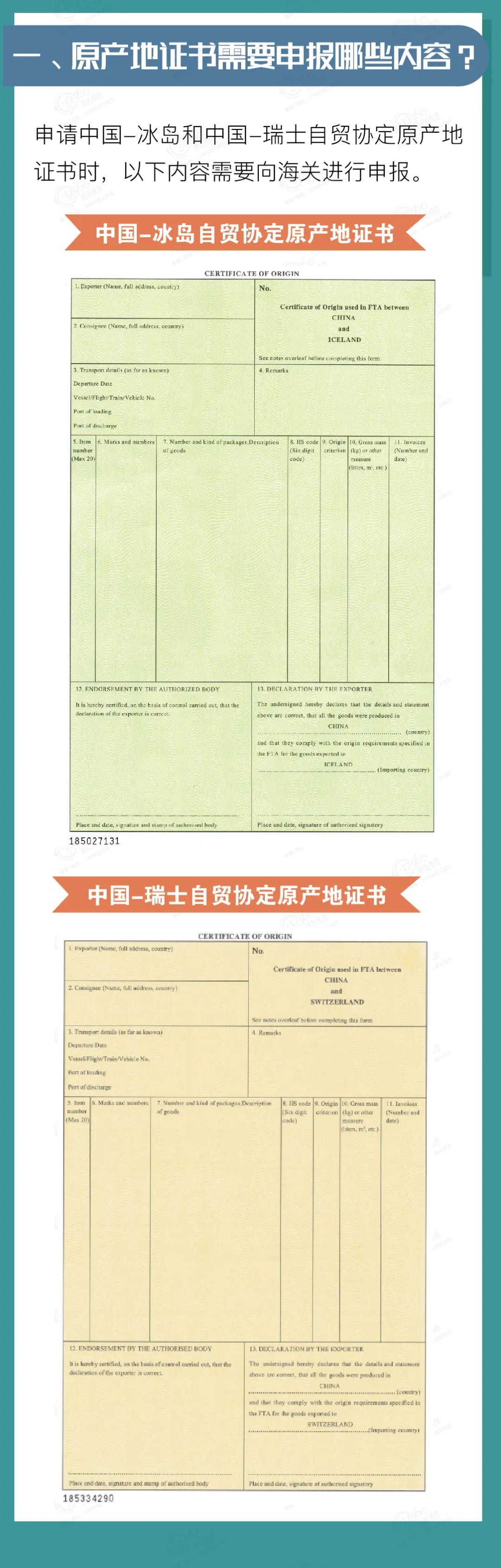 中國-冰島、中國-瑞士自貿(mào)協(xié)定原產(chǎn)地證書申報指南